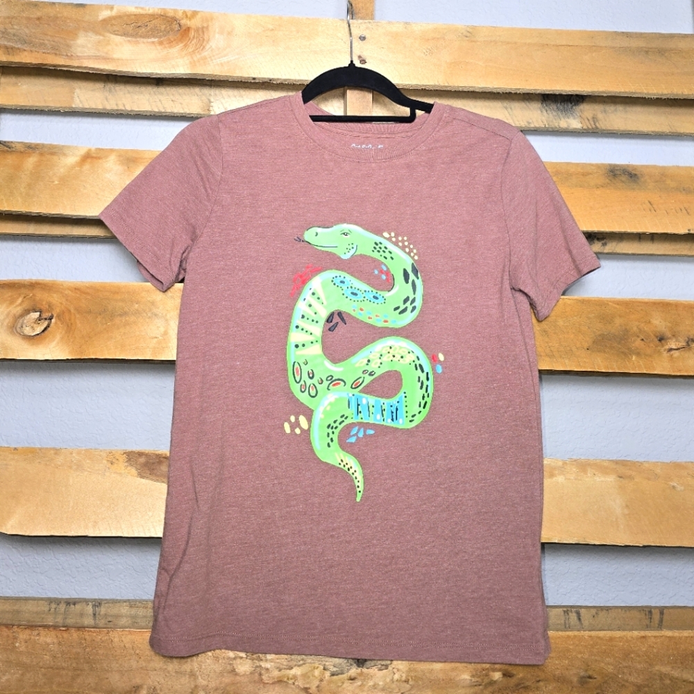 Reptile Graphic T-Shirt - Green and Brown Size:L